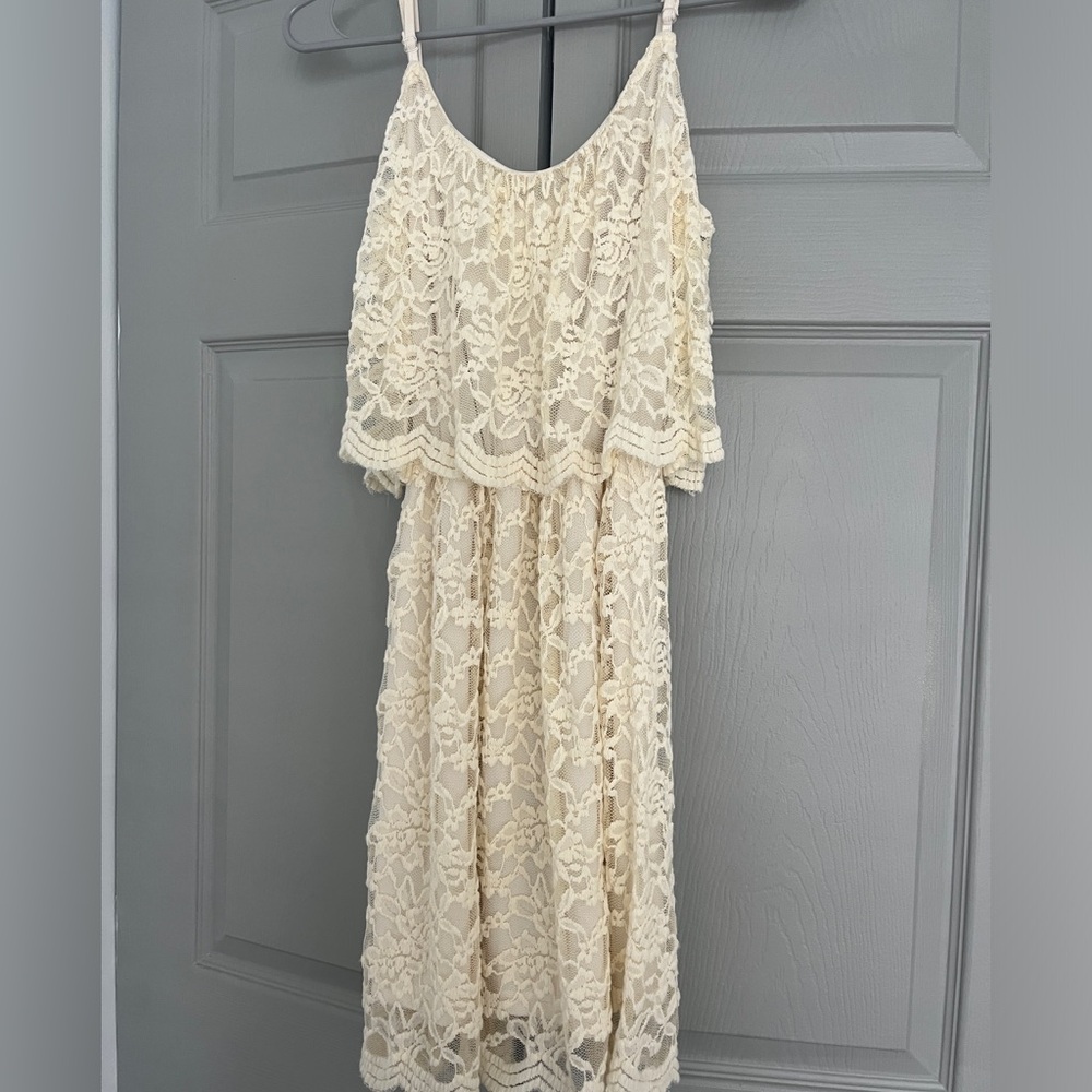 Cream Altard State Lace Summer Dress with Adjustable Straps Size Medium